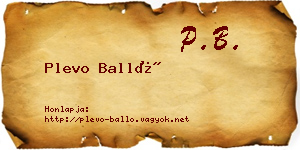 Plevo Balló névjegykártya
